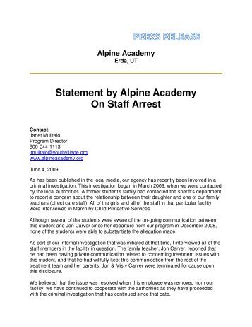Statement by Alpine Academy On Staff Arrest - Troubled Teen Help