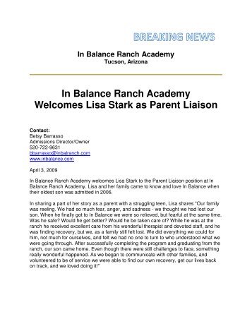 In Balance Ranch Academy Welcomes Lisa Stark as Parent Liaison