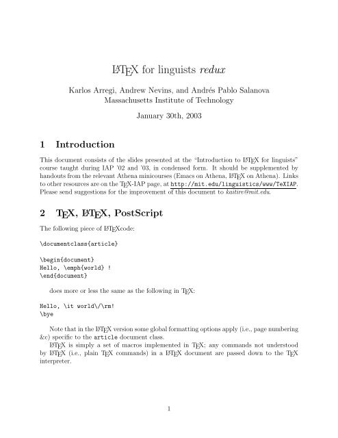 Latex For Linguists Redux