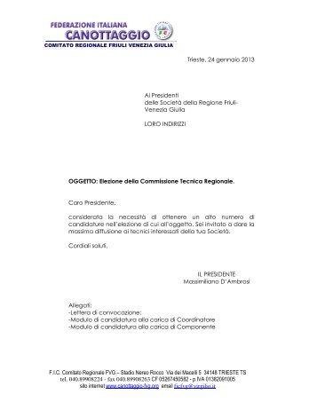 Lettera convocazione e moduli candidatura - canottaggio-fvg