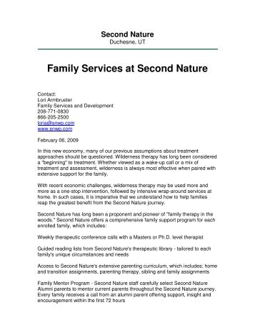 Family Services at Second Nature - Troubled Teen Help