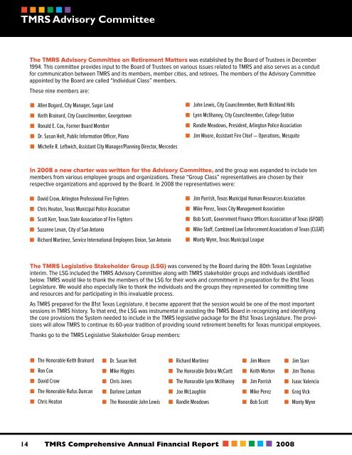 The 2008 TMRS CAFR - Texas Municipal Retirement System