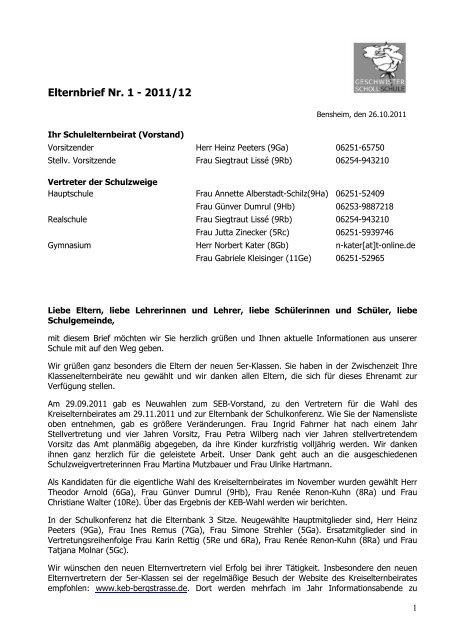 Elternbrief Nr. 1 - 2011/12 - Geschwister-Scholl-Schule Bensheim