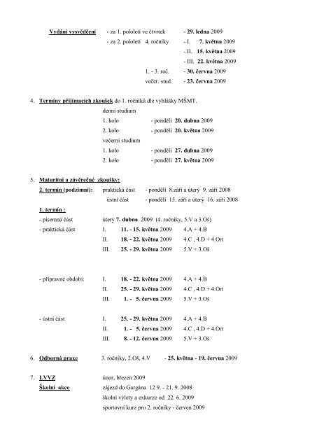 Organizace školního roku 2008/2009 - Střední Zdravotnická Škola ...