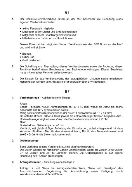 Richtlinie zur Verleihung - Bereichsfeuerwehrverband Bruck/Mur