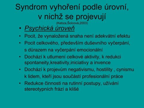 SYNDROM VYHOŘENÍ - úvod