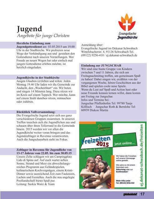 Evang. Kirchengemeinde Roth - Gemeindebrief März 2015 bis Mai 2015