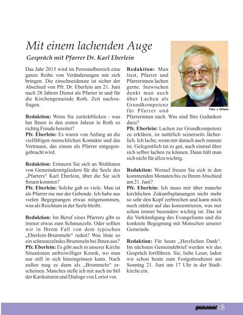 Evang. Kirchengemeinde Roth - Gemeindebrief März 2015 bis Mai 2015