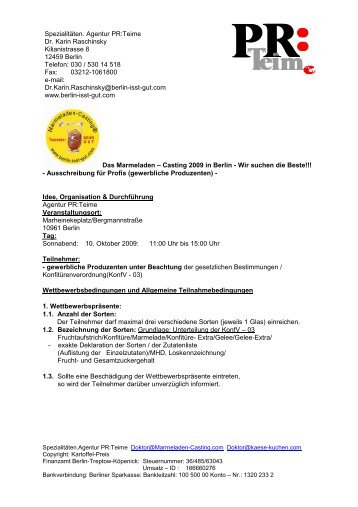 1 Ausschreibung - Marmeladen-Casting 2009 - Berlin isst gut