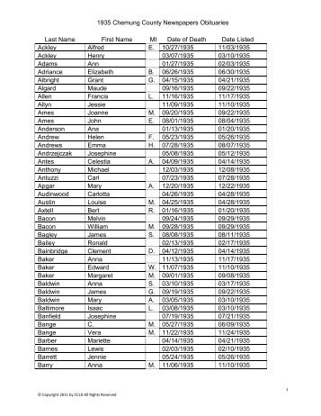 1935 Chemung County Newspapers Obituaries Last Name First ...