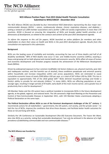 NCD Alliance Position Paper - World We Want 2015