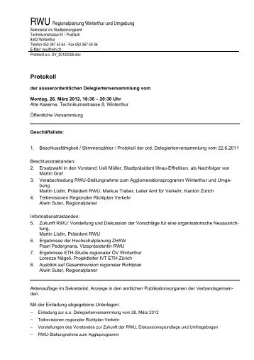 Protokoll der ao Delegiertenversammlung - RWU