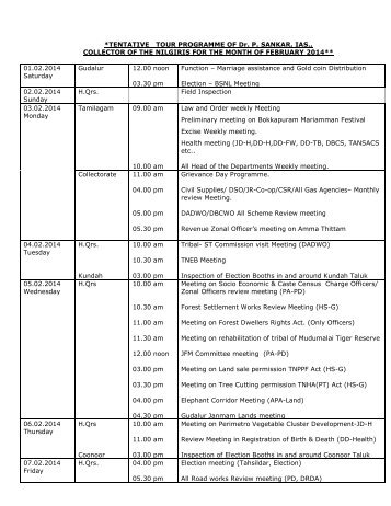 Collectors Tour Programme - Nilgiris