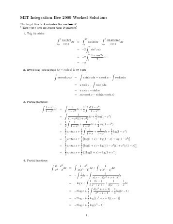 MIT Integration Bee 2009 Worked Solutions - TweetCube