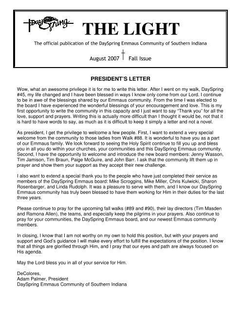 The Light August 2007 Dayspring Emmaus Community
