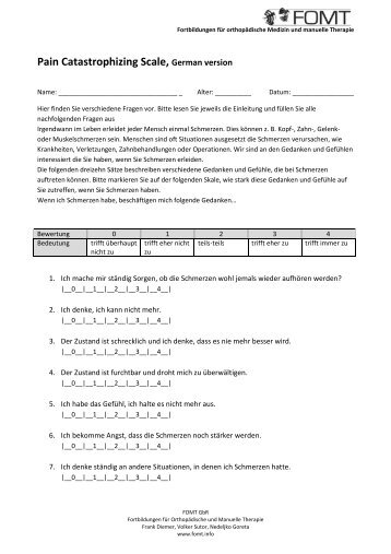 Pain Catastrophizing Scale German Version - FOMT