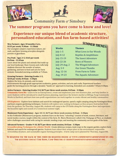 Community Farm Of Simsbury Summer Camps Granby Public