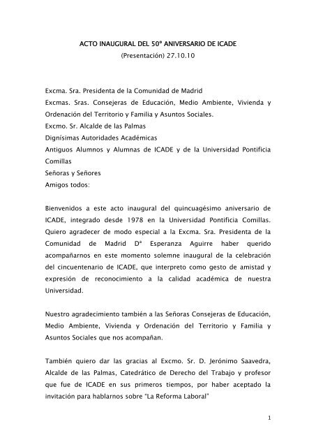 ACTO INAUGURAL DEL 50Âº ANIVERSARIO DE ICADE ...