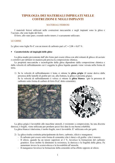 Impieghi Dei Materiali Ghise E Acciai Itis G Galilei