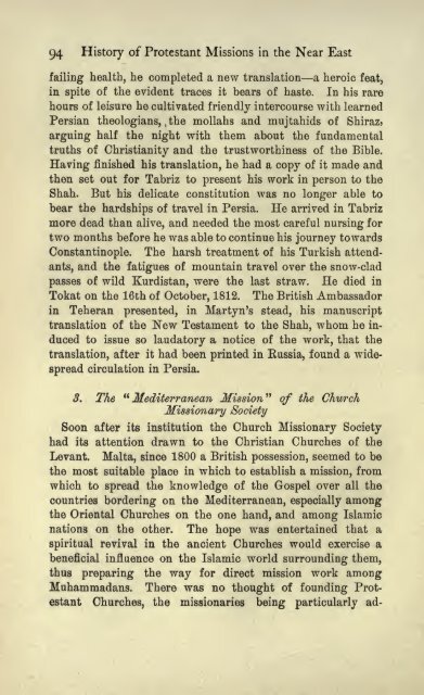 A History of Protestant missions in the near East