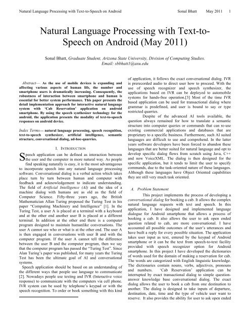 Natural Language Processing with Text-to- Speech on Android (May ...