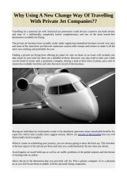 Why Using A New Change Way Of Travelling With Private Jet Companies??