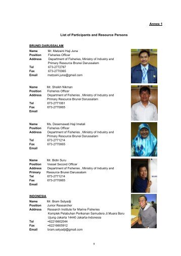 Annex 1 List of Participants and Resource Persons - SEAFDEC