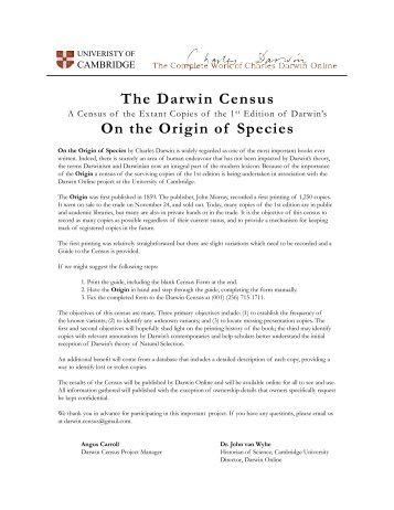 The Darwin Census On the Origin of Species - The Complete Work ...