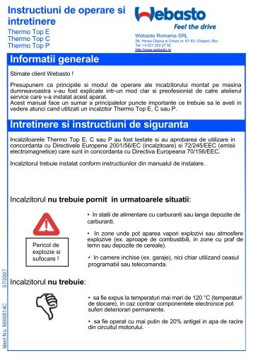 Manual operare incalzitoare stationare Thermo Top (PDF, 0 - Webasto