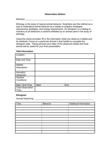 Science Minutes Activity: 1 2 9 Ethogram Worksheet (47K PDF)