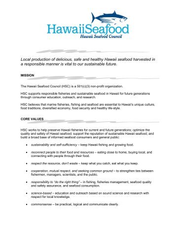 Hawaii Seafood Council Mission Statement