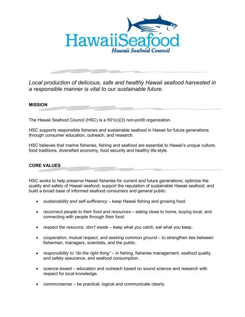 Hawaii Seafood Council Mission Statement