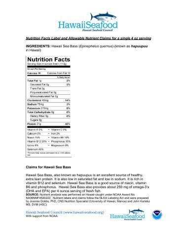 INGREDIENTS: Sea bass (Epinephelus quernus ... - Hawaii Seafood