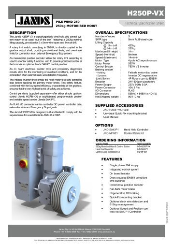 H250-VX Pile Wind Motorised Hoist Technical Specification ... - Jands