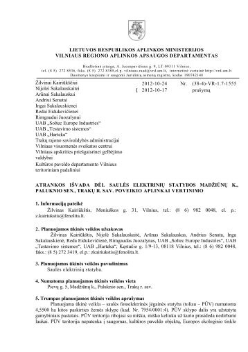 2012-10-24 Atrankos išvada dėl saulės elektrinių statybos Madžiūnų ...