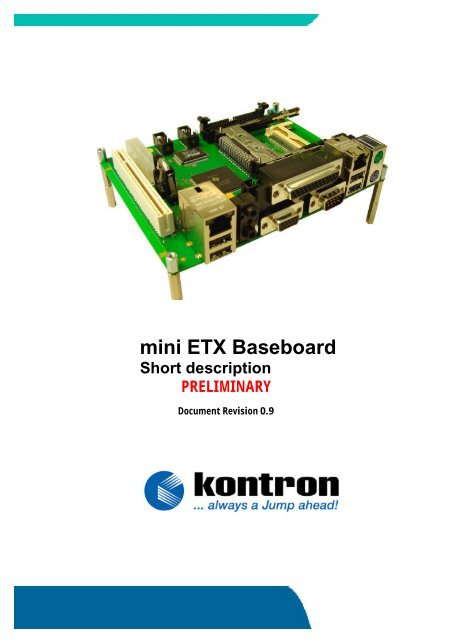 mini ETX Baseboard Short description PRELIMINARY - WDL Systems