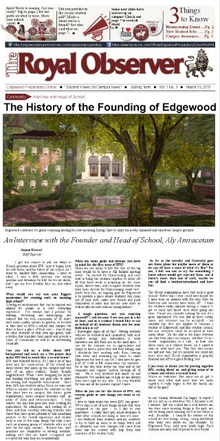 The Royal Observer; Issue 1, Vol. 1; Edgewood Preparatory School