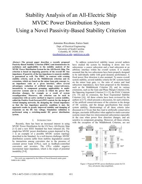 Stability Analysis of an All-Electric Ship MVDC Power Distribution ...