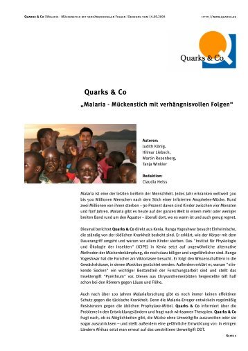 Quarks & Co | Malaria - Mückenstich mit verhängnisvollen ... - WDR.de