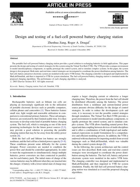 Design and testing of a fuel-cell powered battery charging station