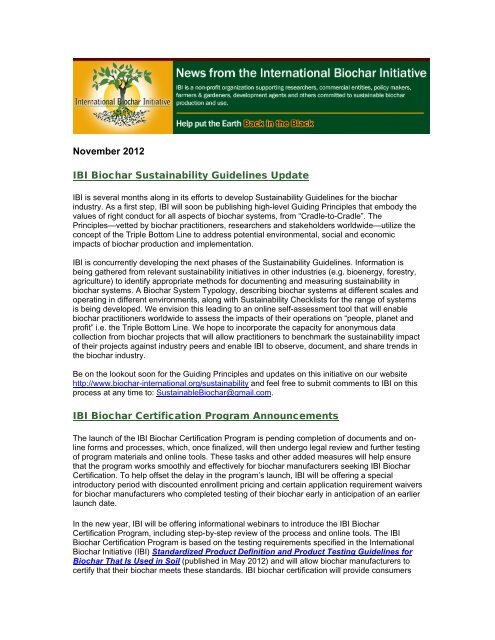 November 2012 - International Biochar Initiative