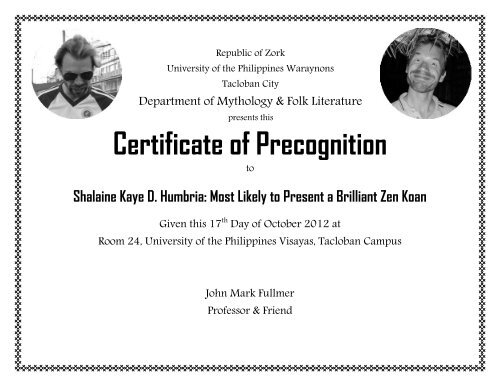 Certificate of Precognition - Mark Fullmer