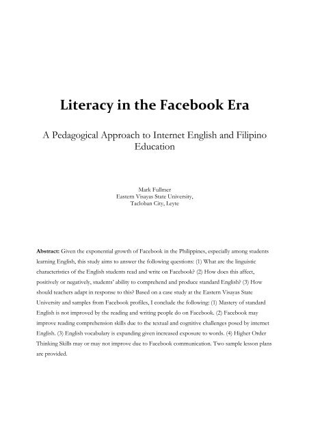 Literacy in the Facebook Era - Waray Dictionary and Language ...