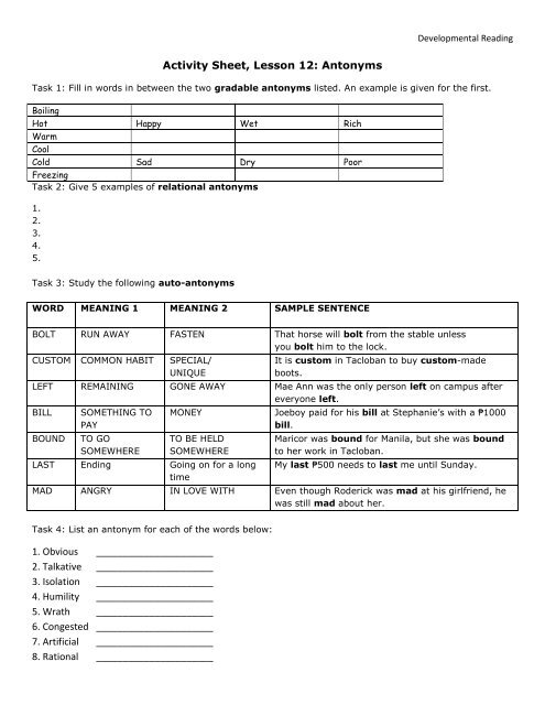 Activity Sheet, Lesson 1: What Reading Is - Mark Fullmer