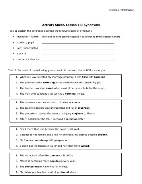 Activity Sheet, Lesson 1: What Reading Is - Mark Fullmer