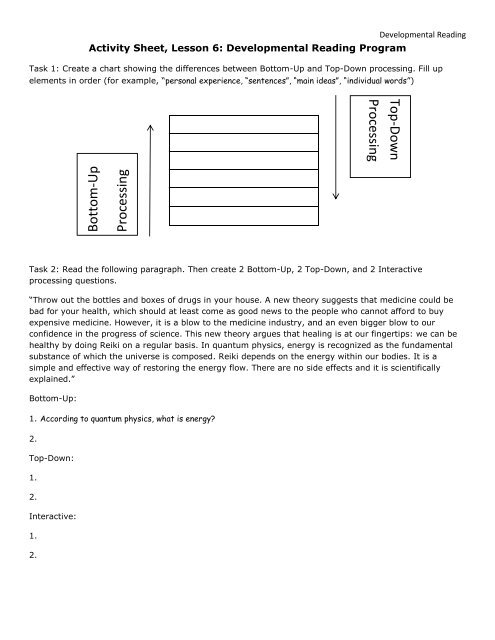 Activity Sheet, Lesson 1: What Reading Is - Mark Fullmer