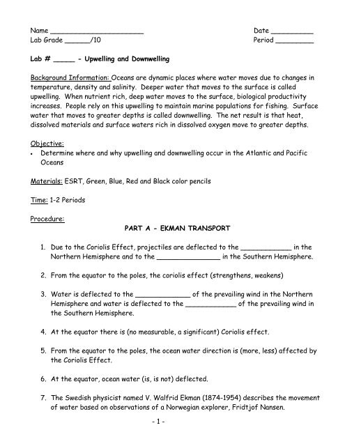 Upwelling and Downwelling