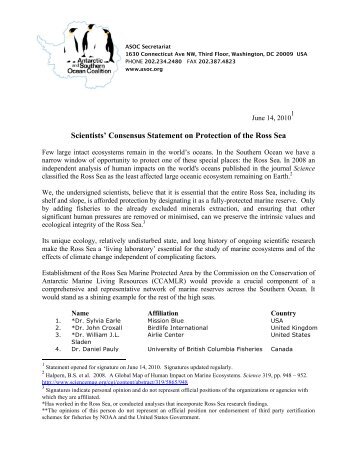 Ross Sea Scientists Statement - Antarctic and Southern Ocean ...