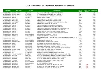 CEBU ERNBRI IMPORT, INC. - SCUBA EQUIPTMENT PRICE LIST ...