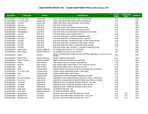 CEBU ERNBRI IMPORT, INC. - SCUBA EQUIPTMENT PRICE LIST ...